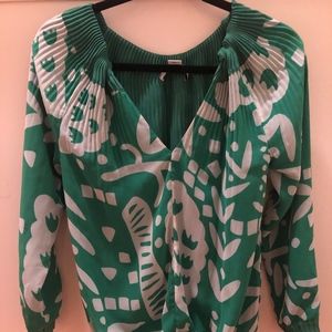 Diane von Furstenberg Green & White Blouse